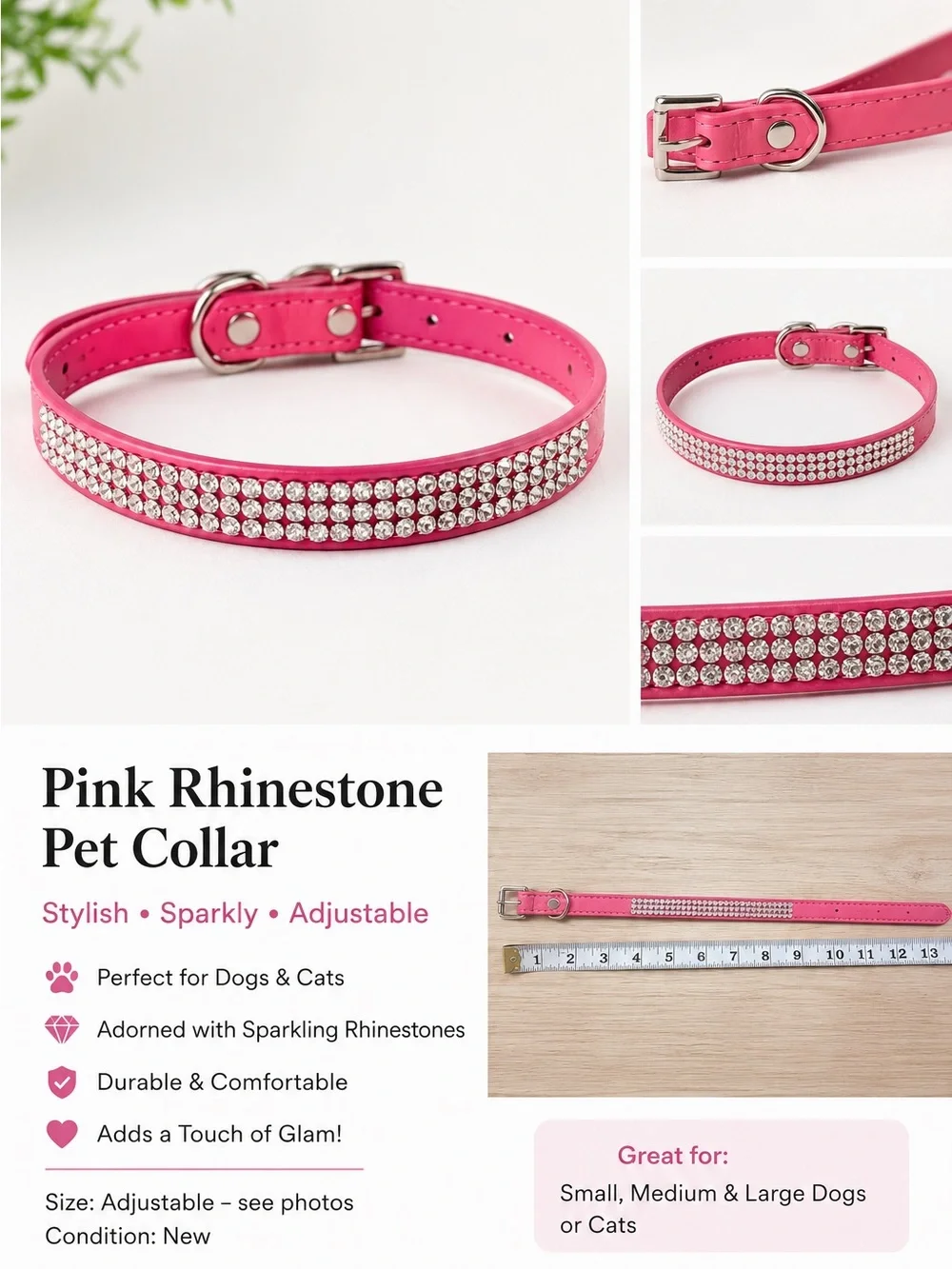 Pink Rhinestone Dog & Cat Collar Adjustable Sparkle